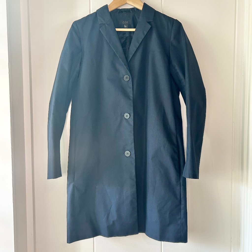 Cos Mid-Length Navy Cotton Overcoat With Buttons Size 6
